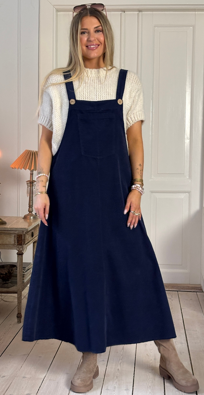 Camelia spencer i fløjl med lomme og træknapper navy LikeLondon