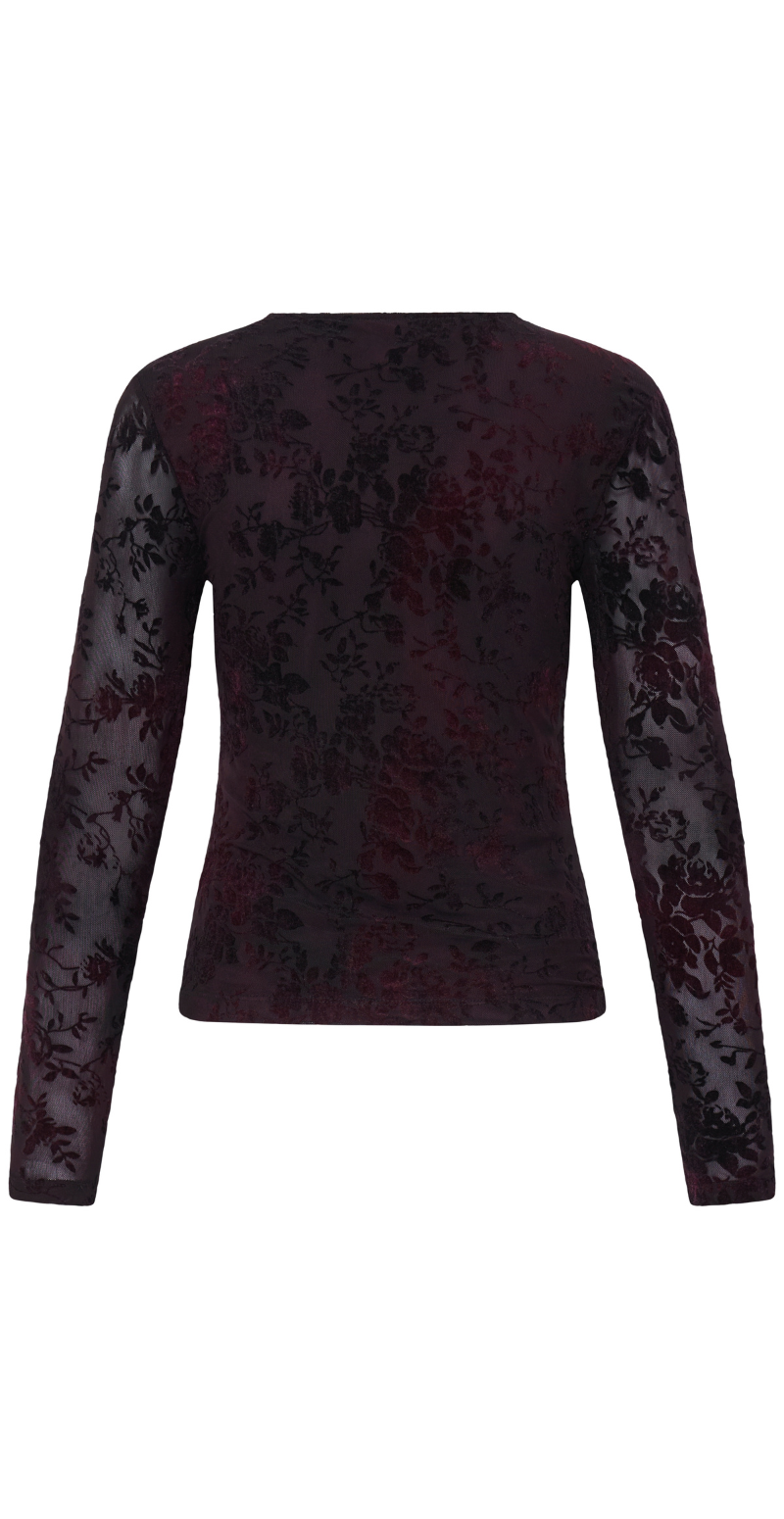 Rumia mesh bluse med blomstret velourprint fudge/black floral mesh B.young
