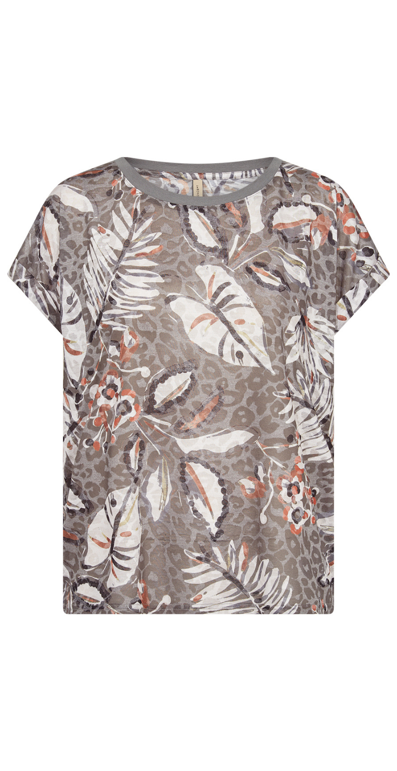 T-shirt med et farverigt print khaki