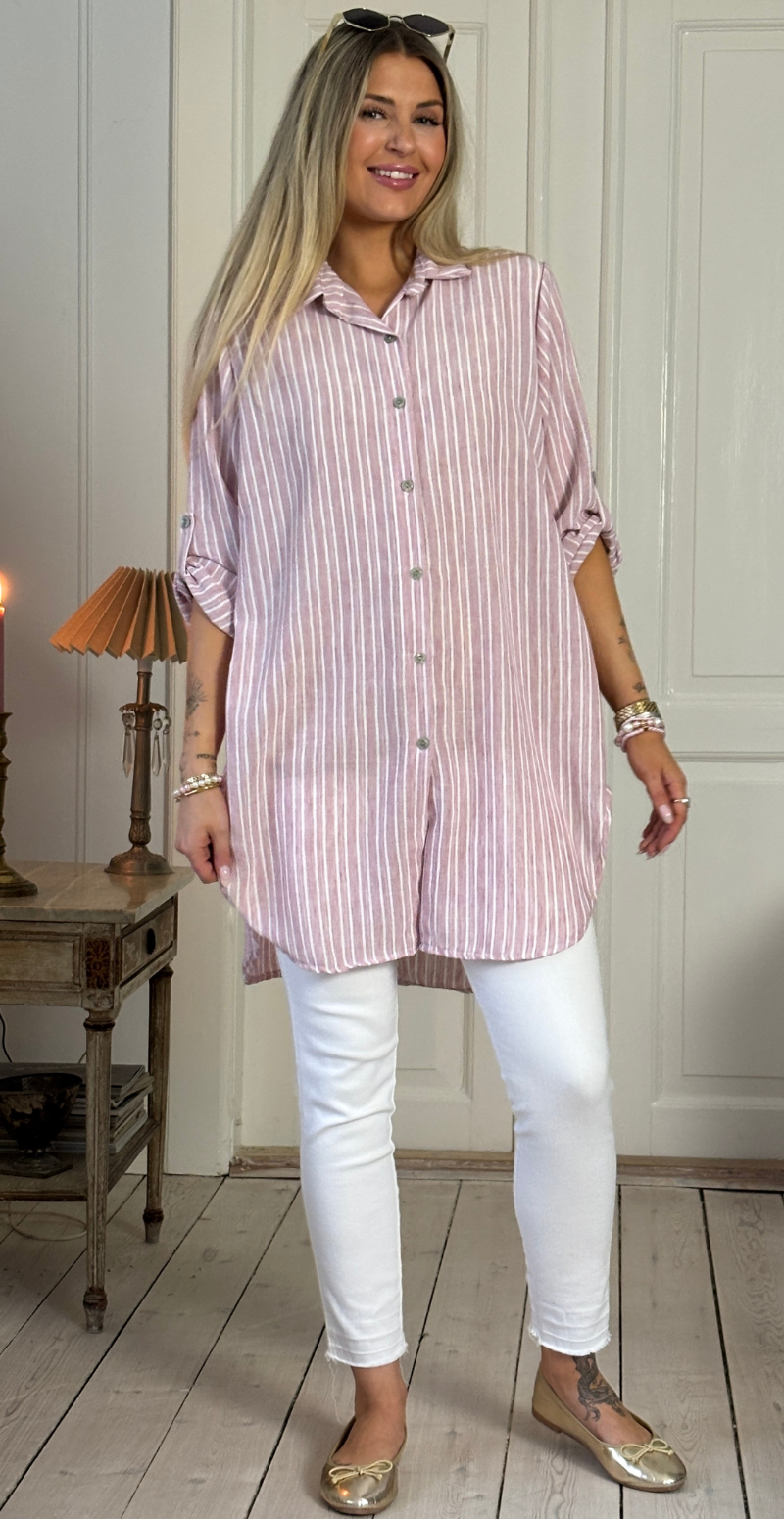 Tania tunika med striber og knapper rosa LikeLondon