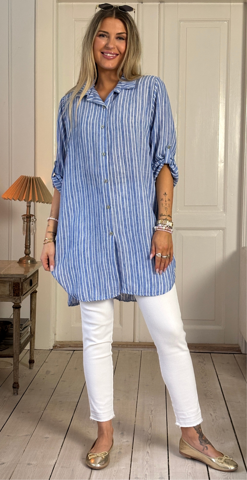 Tania tunika med striber og knapper jeans LikeLondon