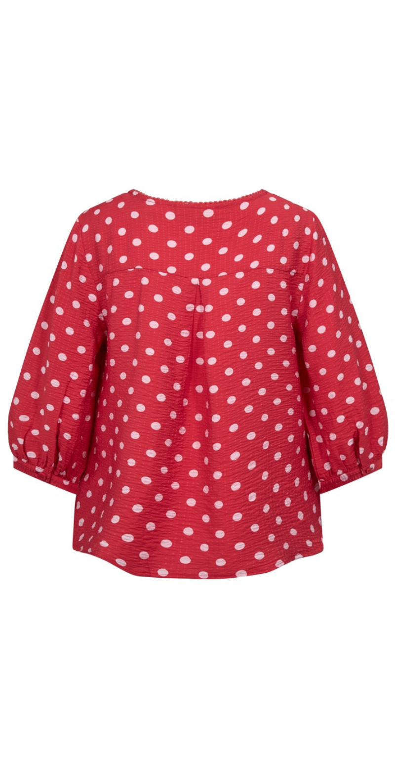 Alma bluse i krepp kvalitet med prikker true red w. sweet lilac Freequent