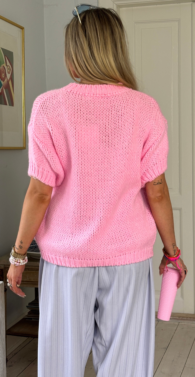 Ivana strik med korte ærmer og ribkanter pink LikeLondon