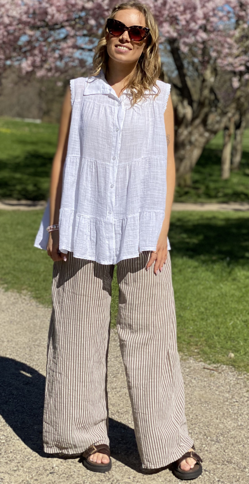 Rinda bluse uden ærmer med peplum og hæklede detaljer hvid LikeLondon