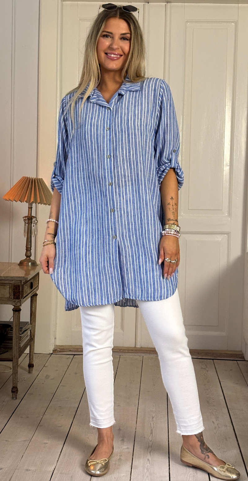 Tania tunika med striber og knapper jeans LikeLondon
