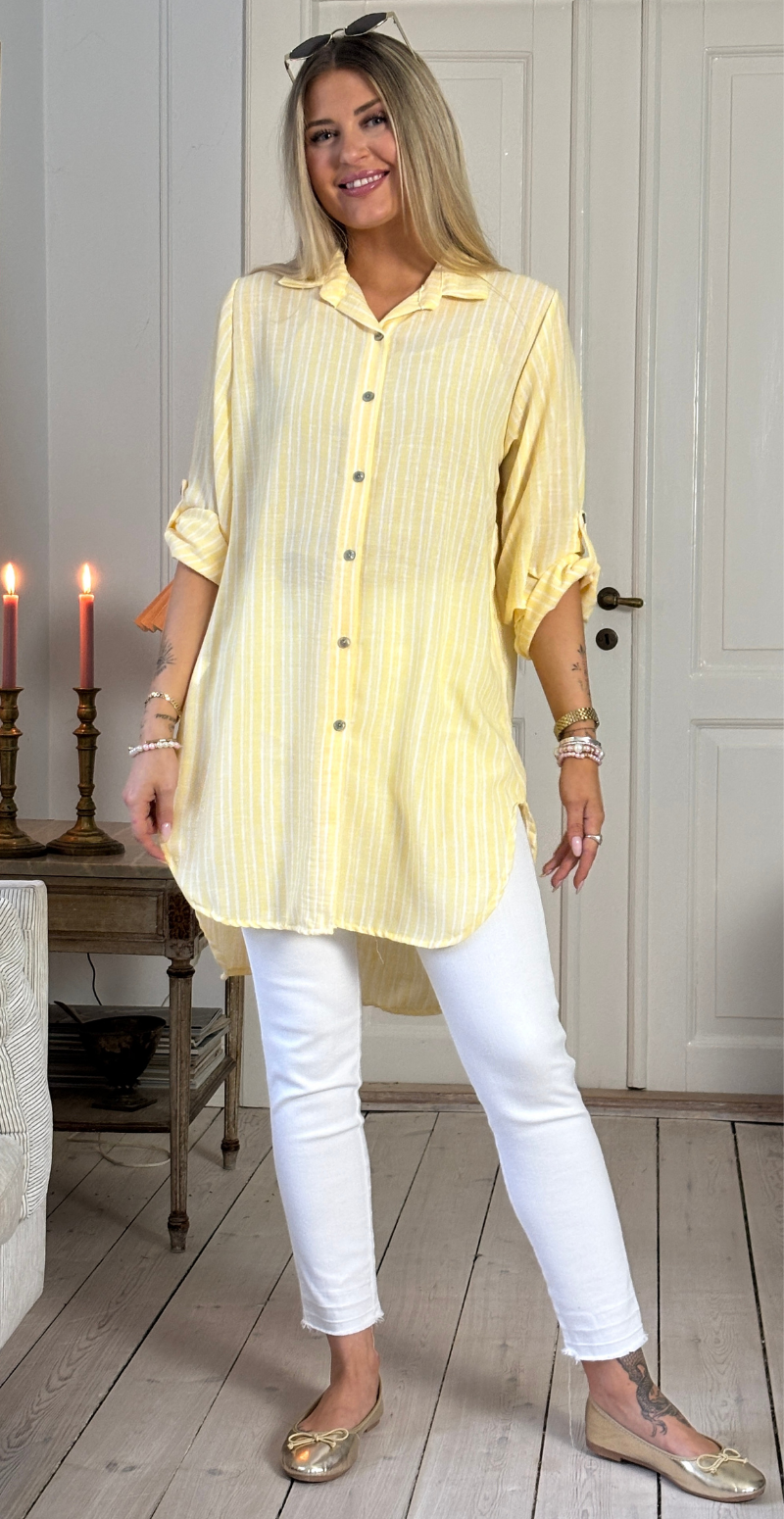 Tania tunika med striber og knapper gul LikeLondon