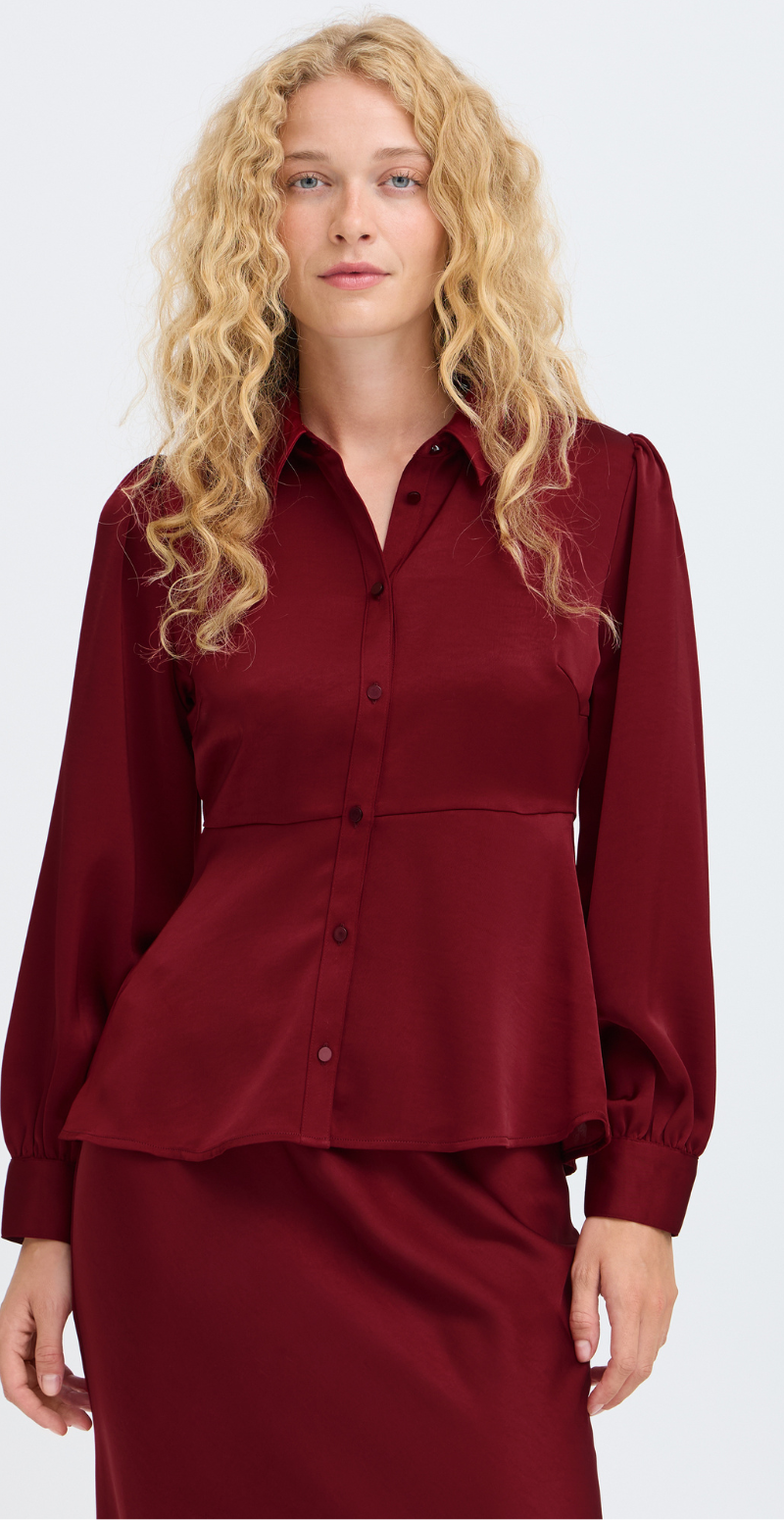 Isa langærmet satinbluse med peplum sun dried tomato B.young
