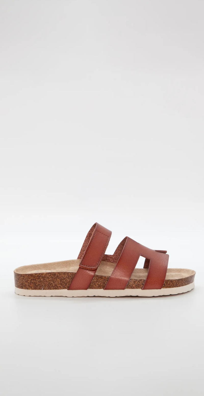 Slip-on sandal med velcro brun Duffy