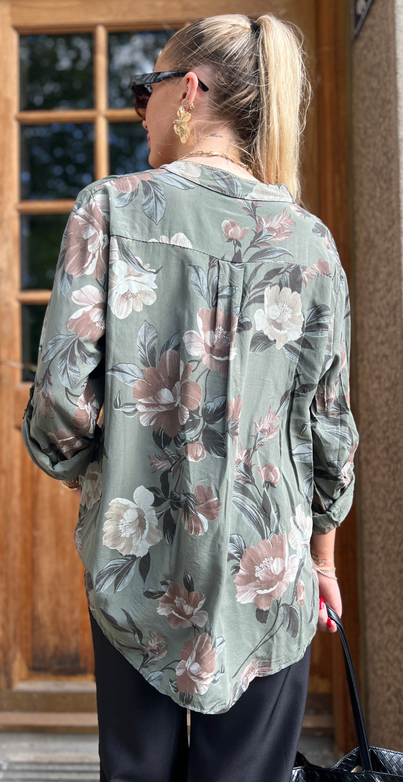 Palma bluse med blomsterprint khaki LikeLondon