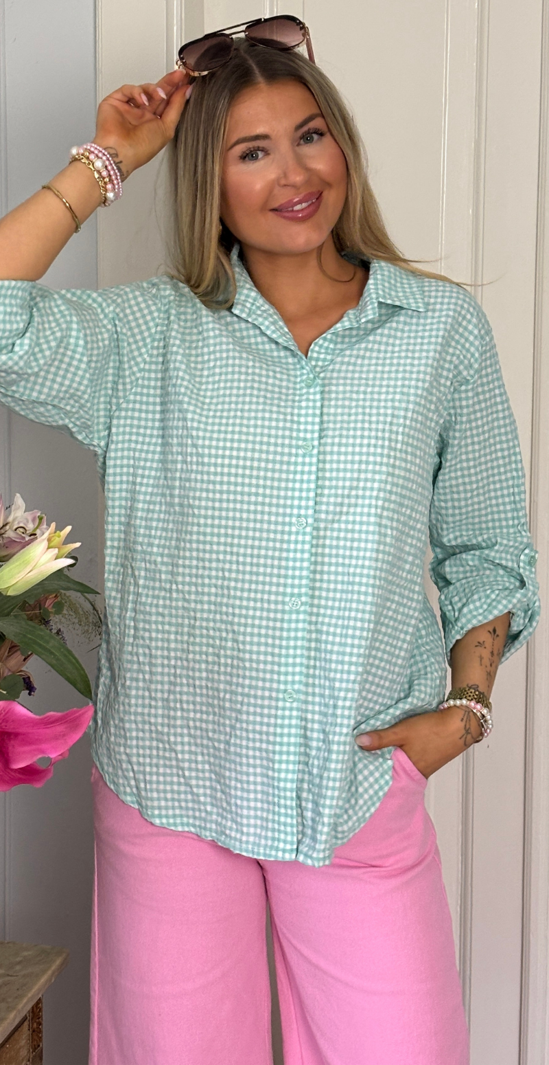 Pippa skjortebluse med krepp og tern mint LikeLondon
