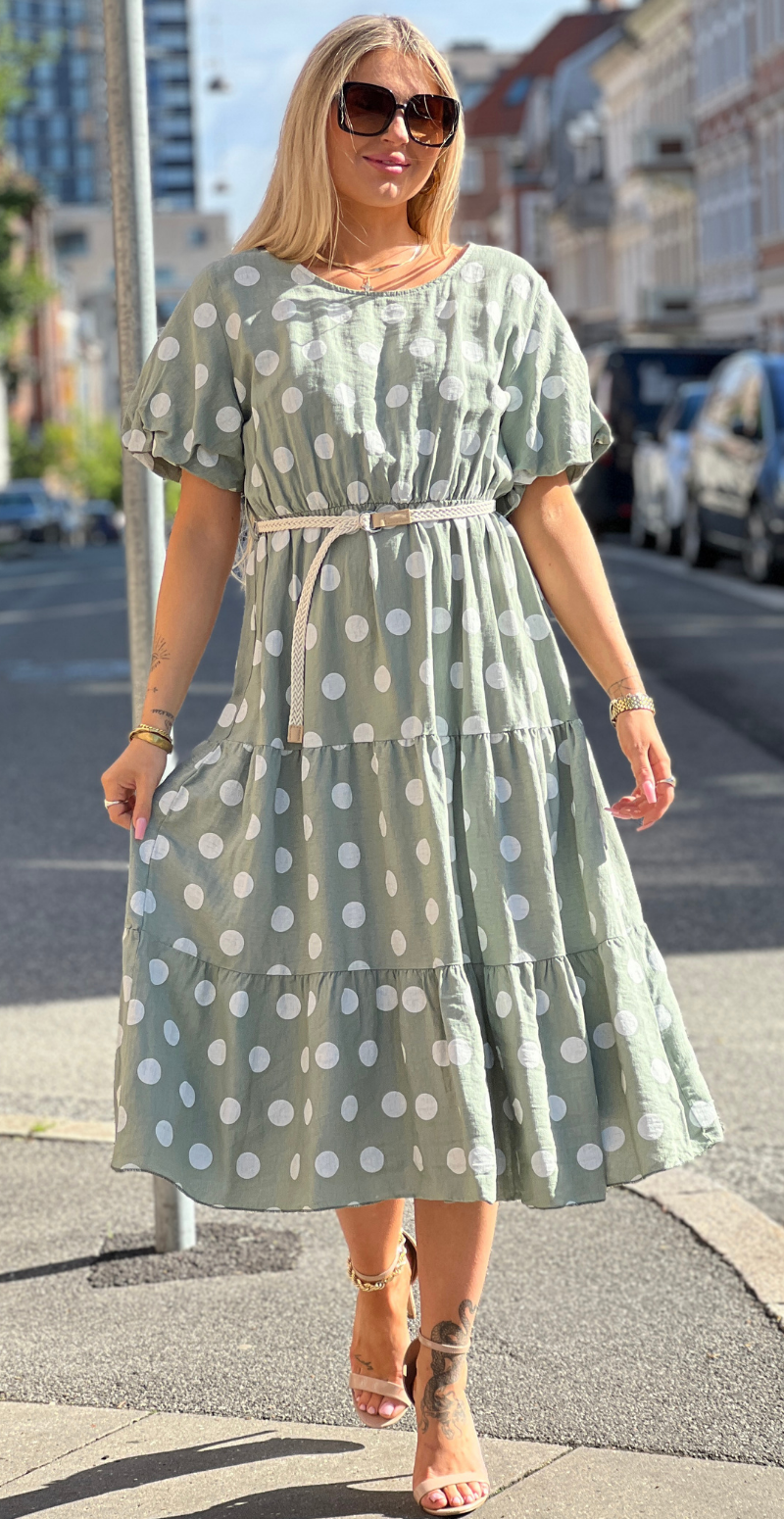 Elly kjole med dots og peplum khaki LikeLondon