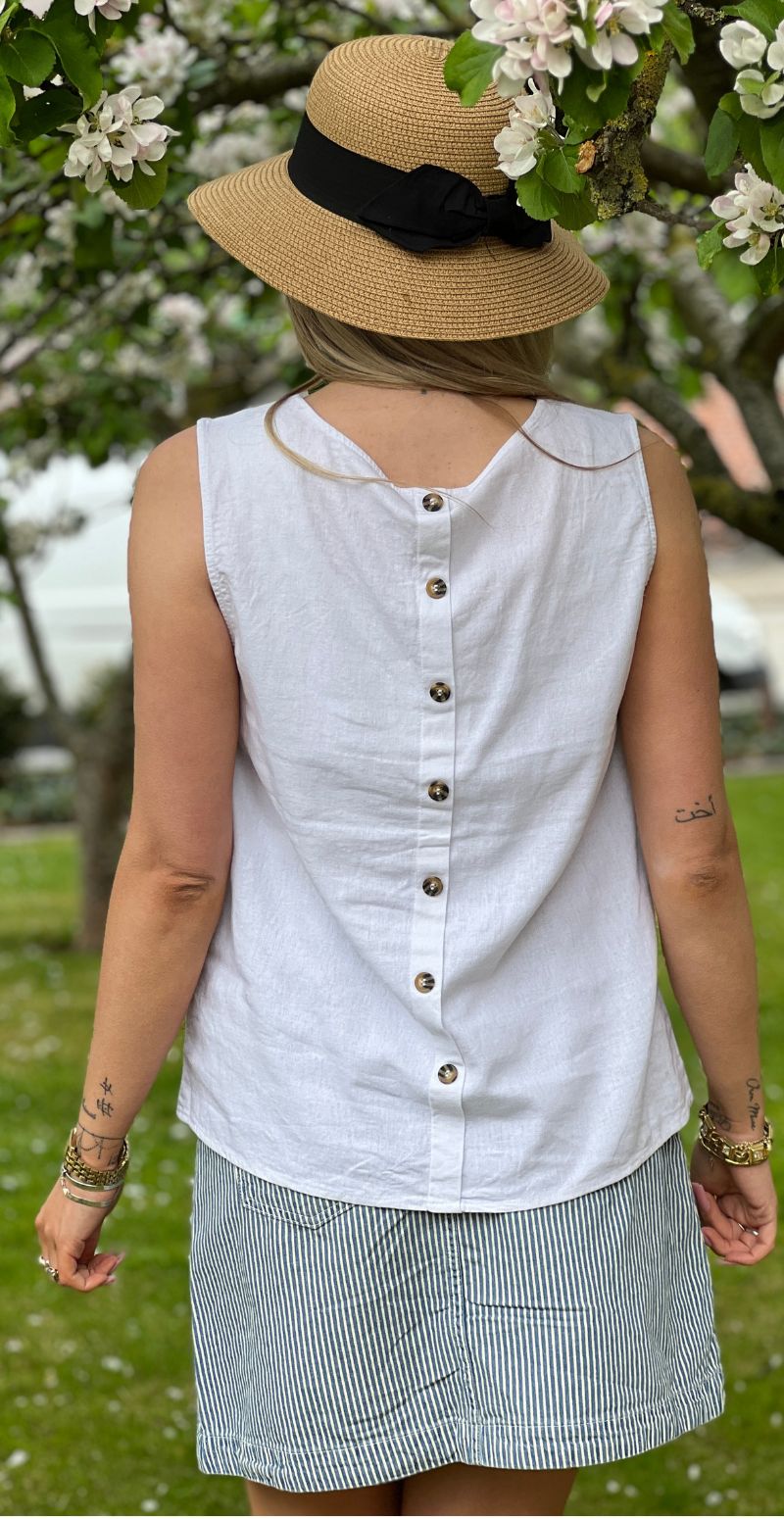 Lava hør top med knapper og brede stropper brilliant white Freequent