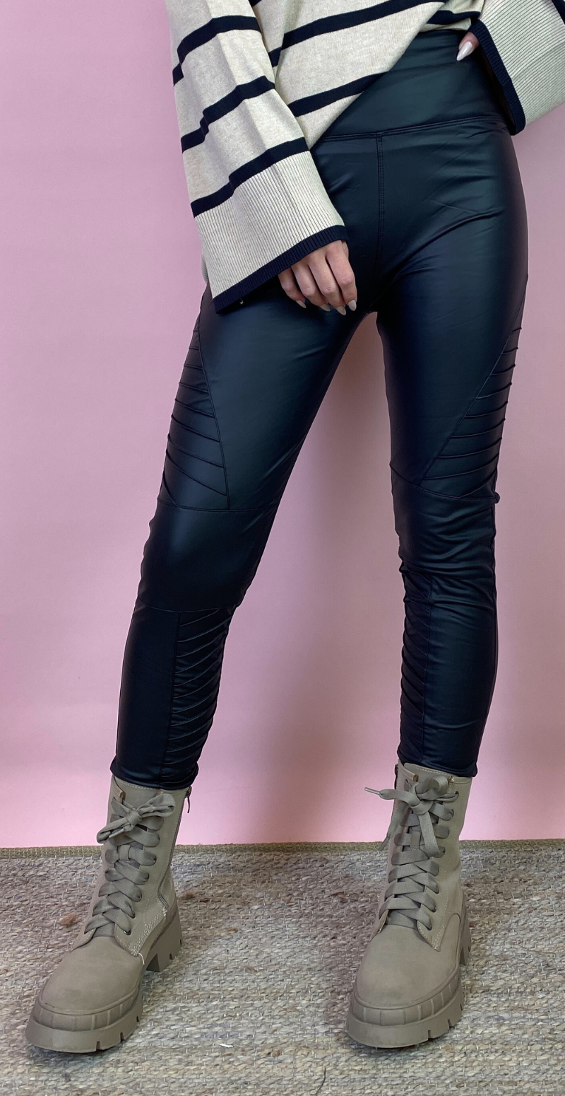 Læderlook biker leggings sort Likelondon