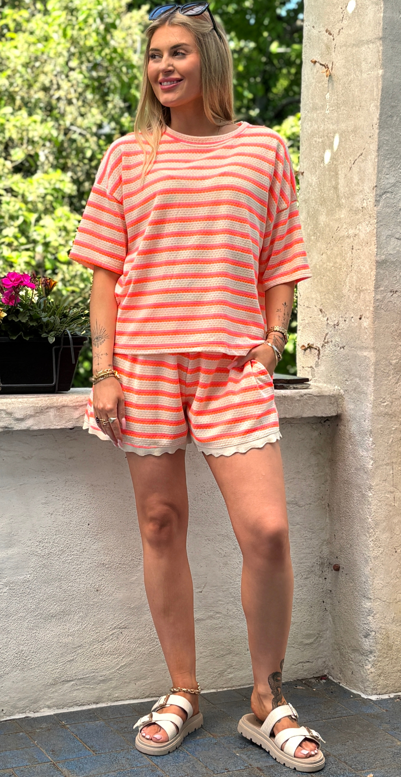 Fanny hæklet bluse med striber orange LikeLondon
