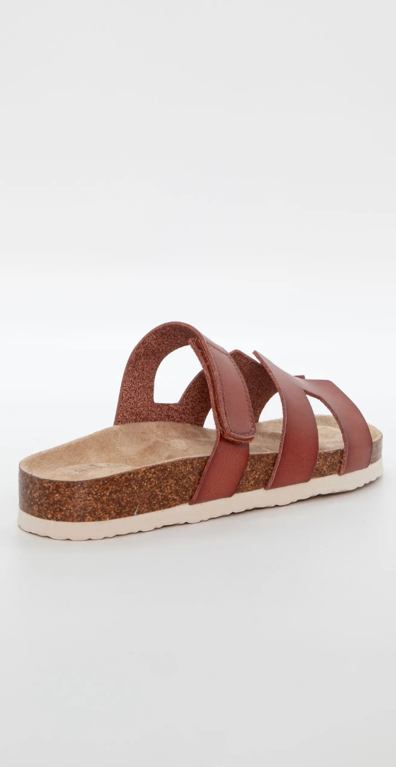 Slip-on sandal med velcro brun Duffy