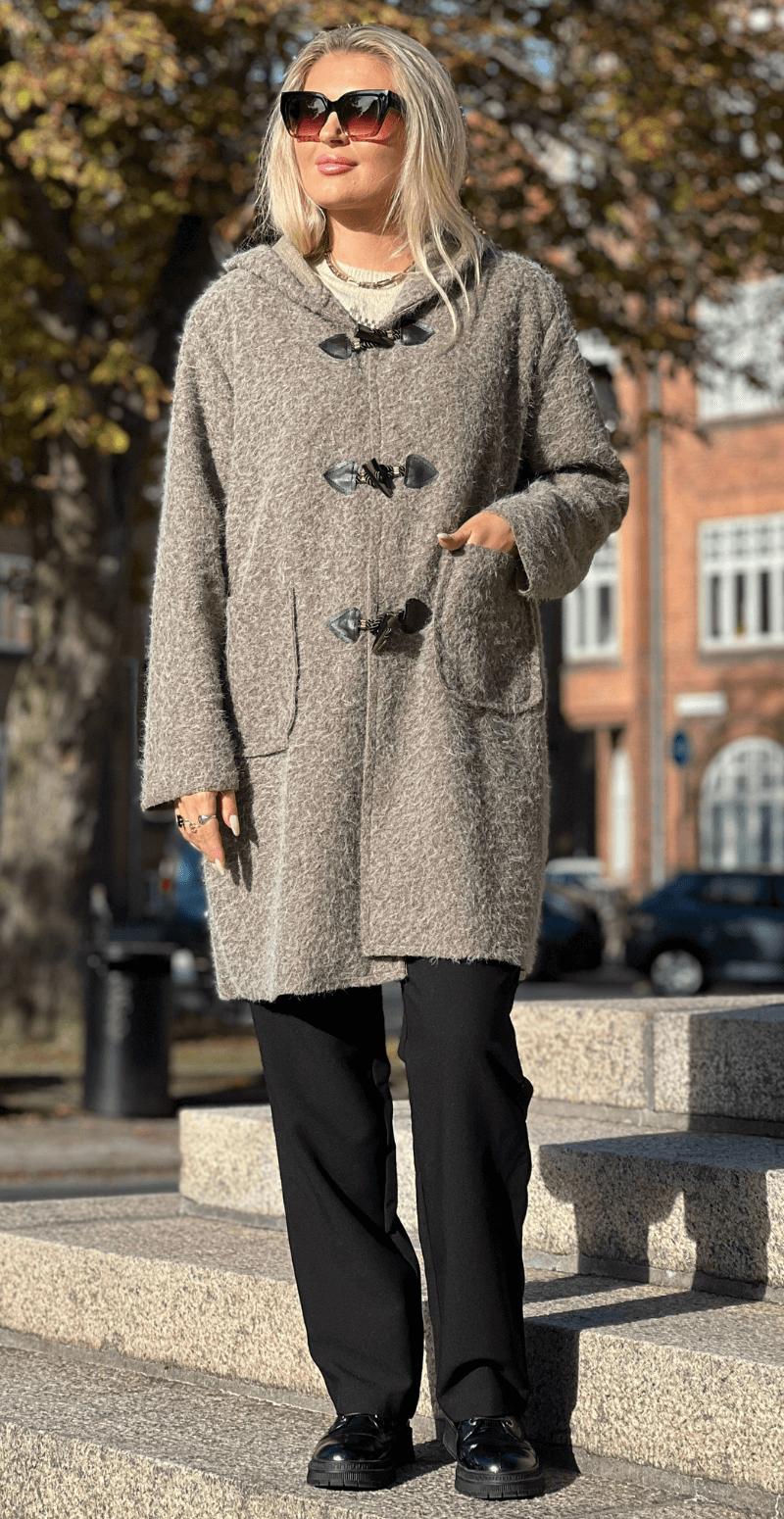 Mabel duffle coat med hætte og lommer fango LikeLondon