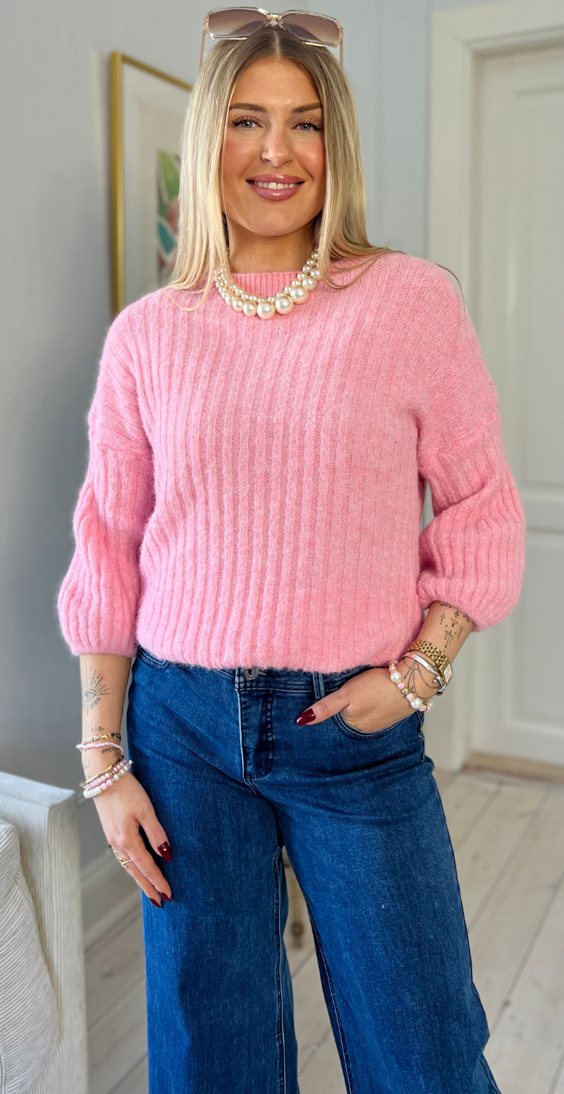Angelina strik med 3/4 ærme med puf pink LikeLondon