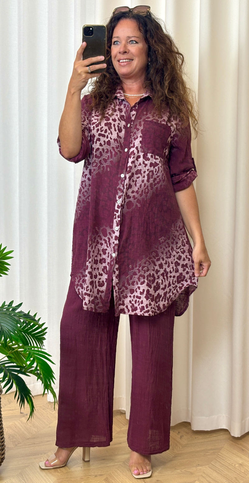 Melanie tunika med leopardprint og lomme bordeaux LikeLondon