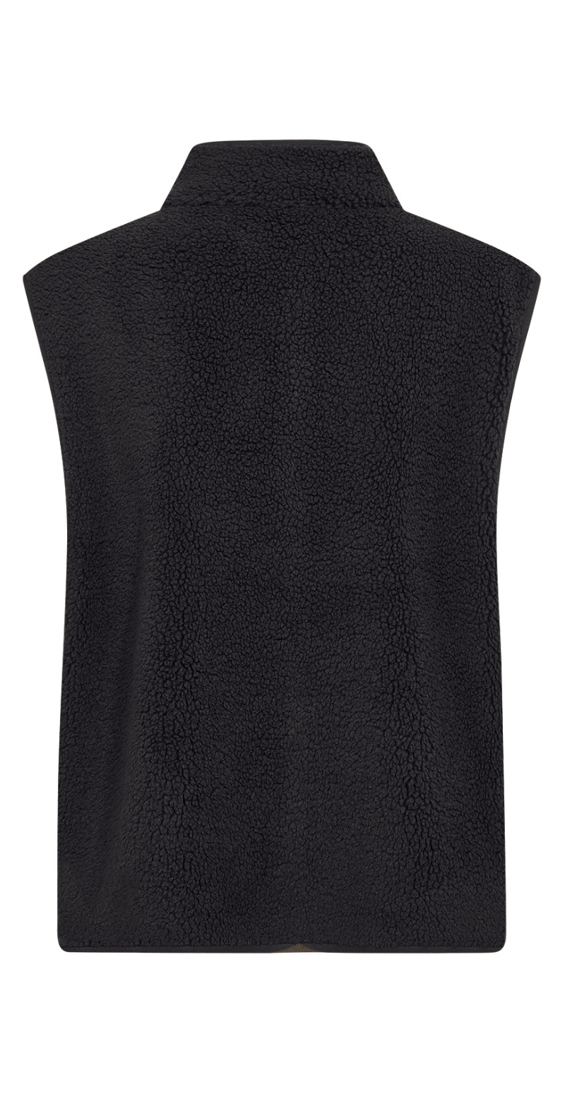 Onyx vest I teddy med brystlomme og knapper sort Soyaconcept