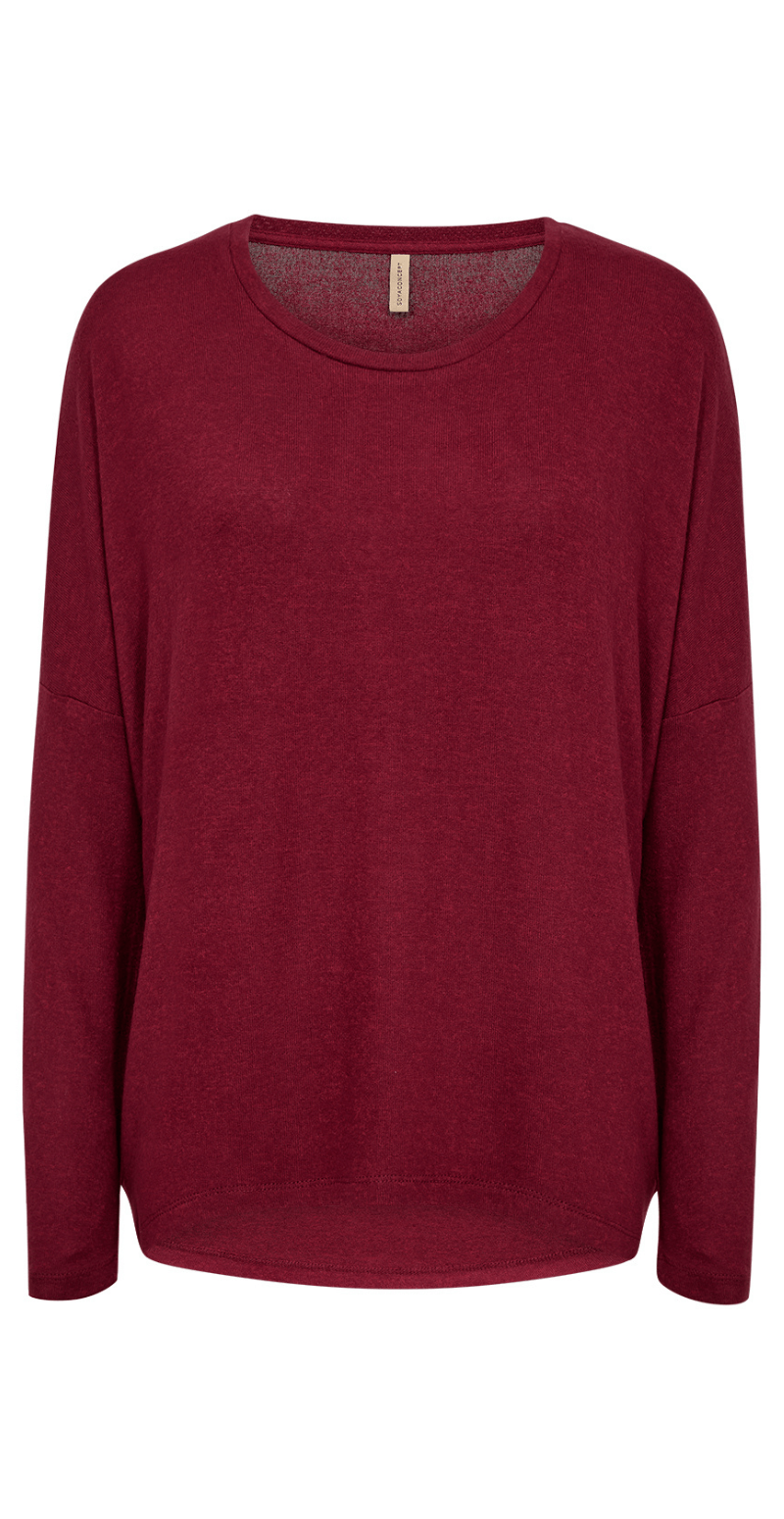 Olivia strikbluse med rund hals port royale