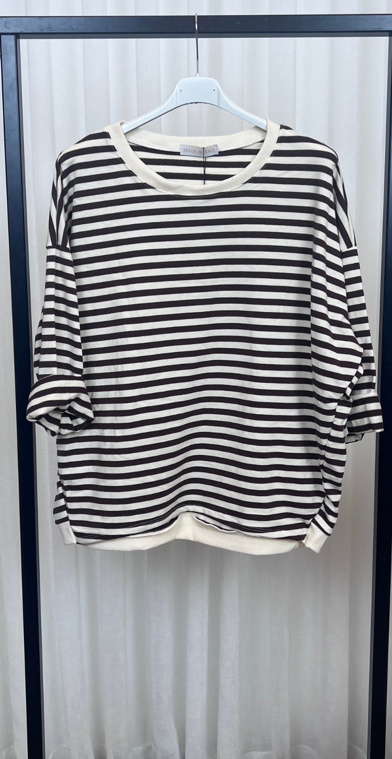 Zenia bluse med lange ærmer og striber old brown LikeLondon