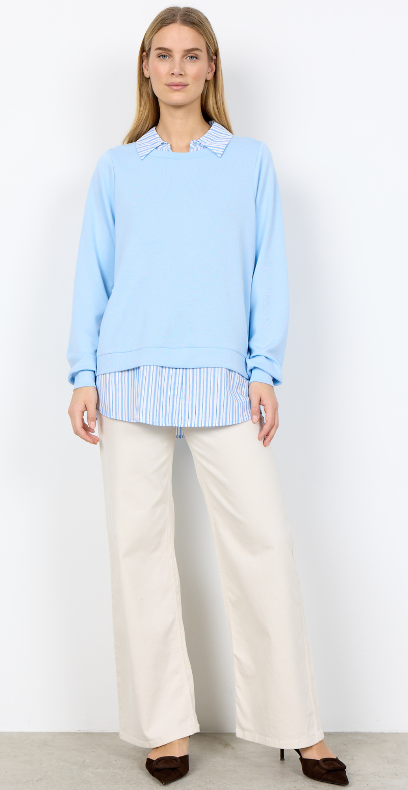 Julia Banu bluse med stribet skjortekant lysblå LikeLondon