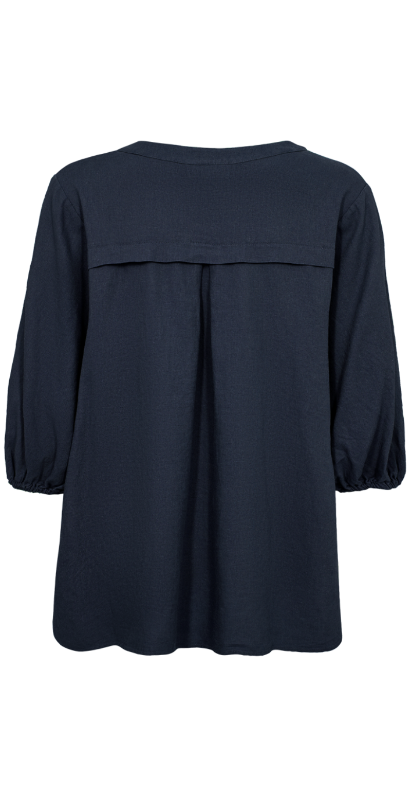 Lava hørbluse med v-udskæring navy