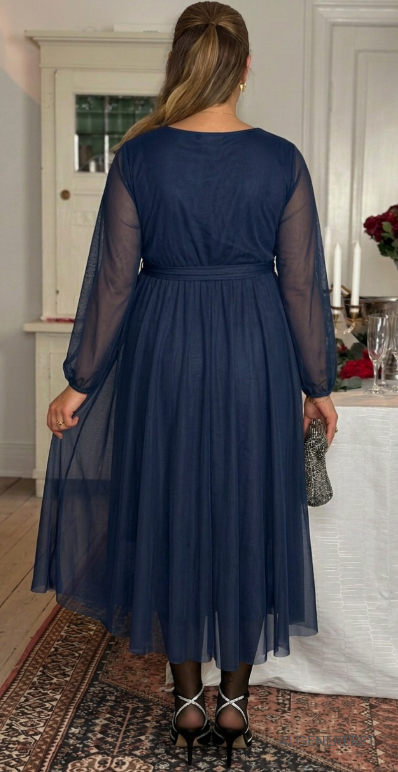 Angelika chiffon kjole med bindebånd navy LikeLondon