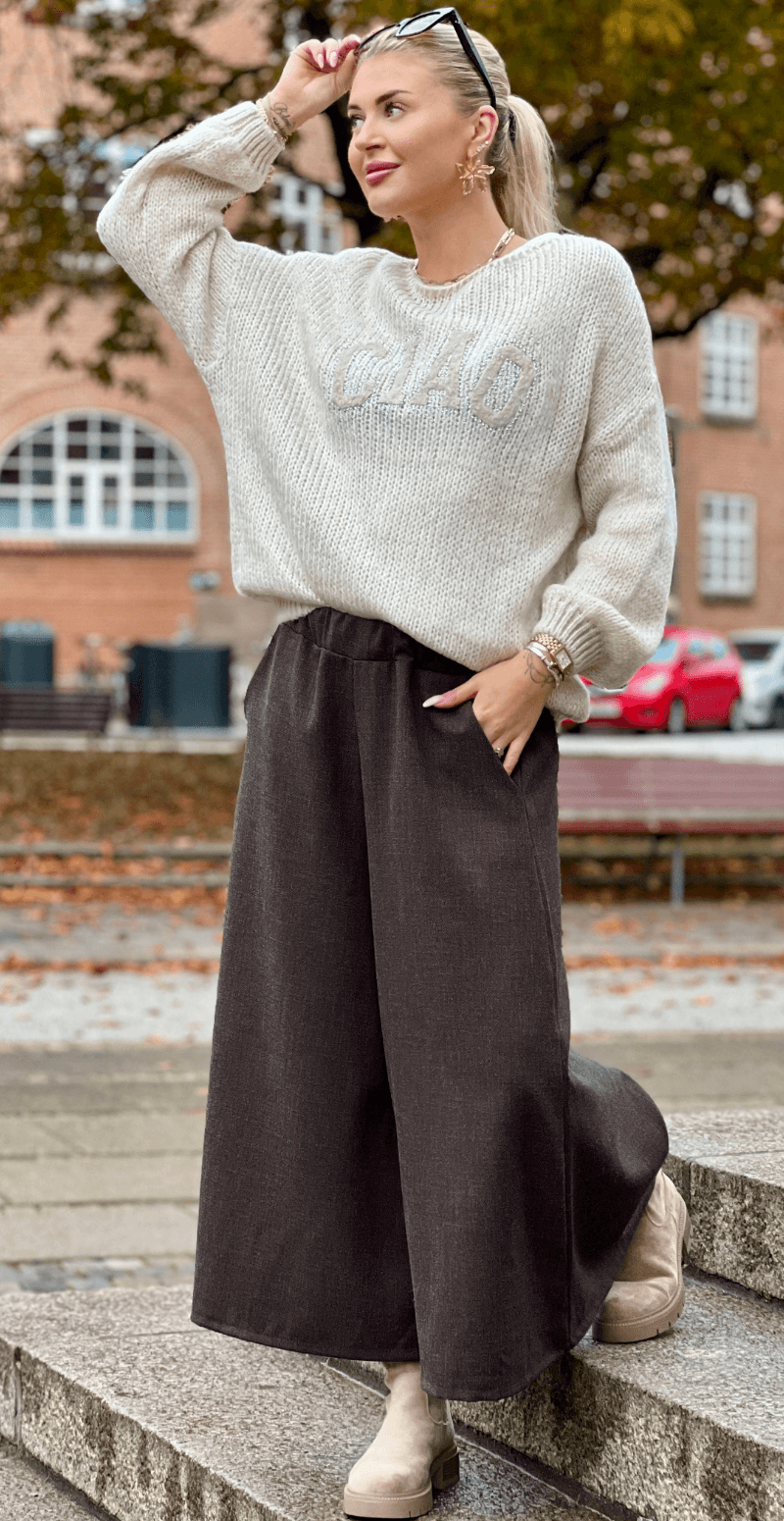 Lola uldstrik bluse med "CIAO" beige LikeLondon