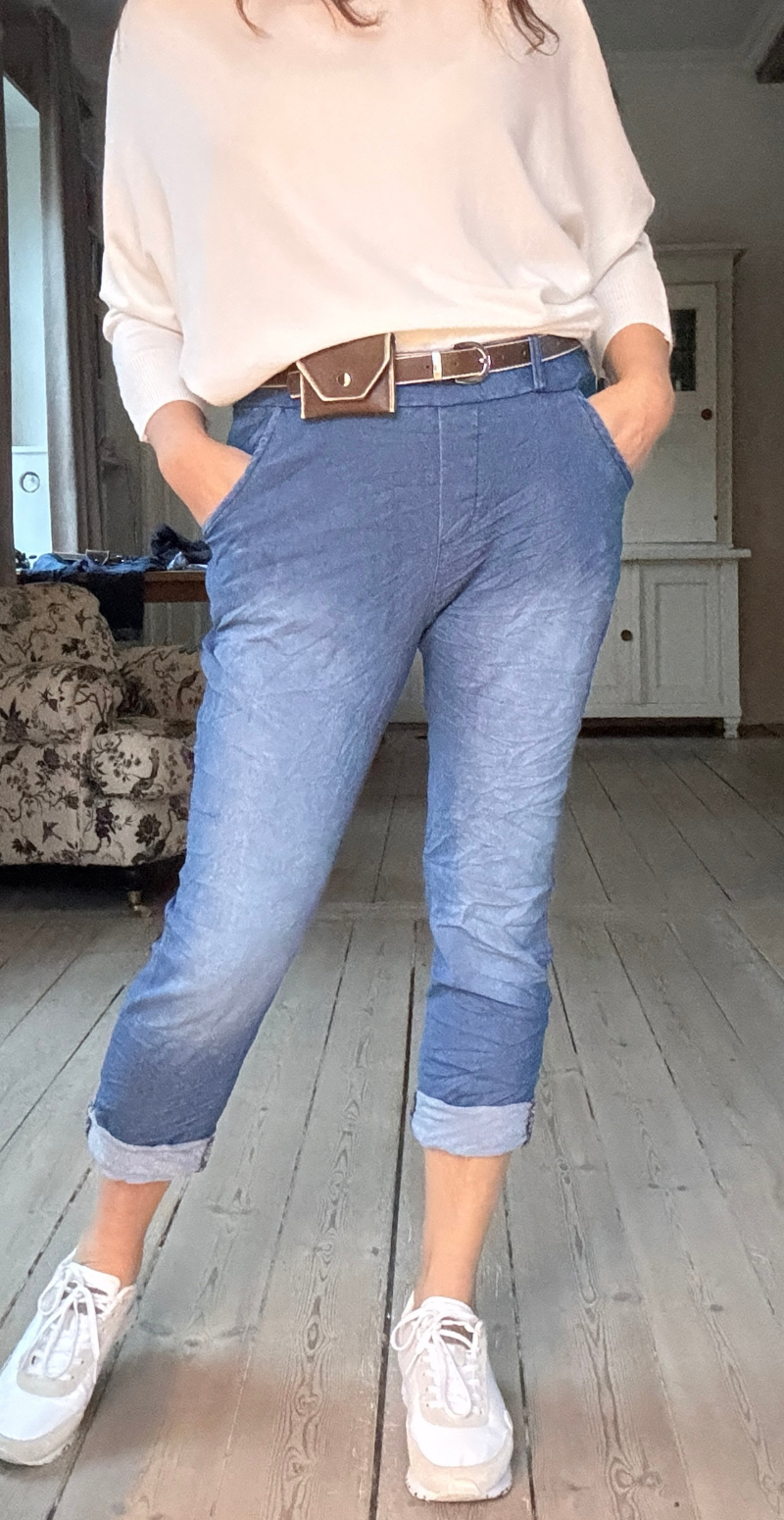 Cara denimbukser med bæltepung medium denim LikeLondon