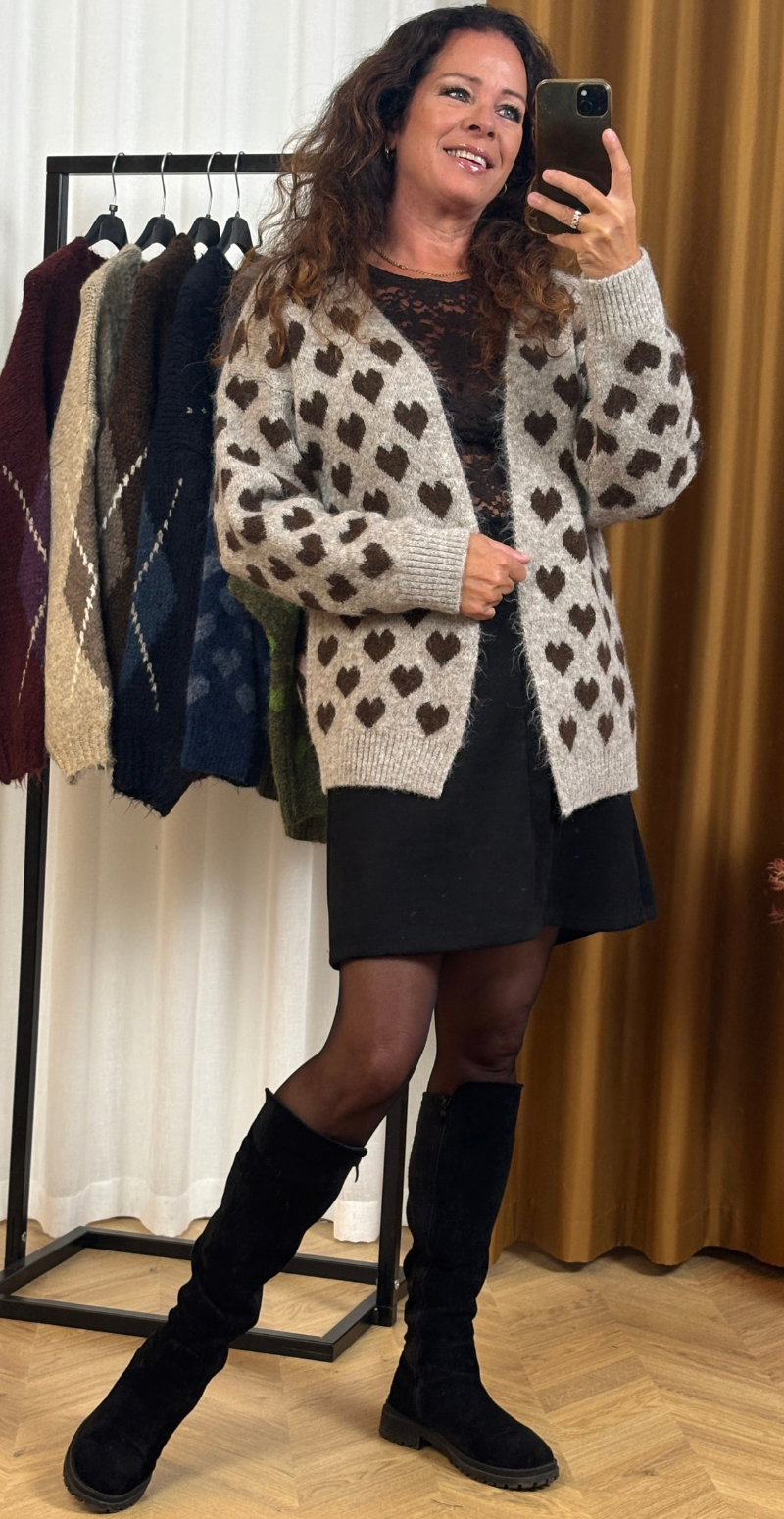 Basil strik cardigan i uld med hjerter fango LikeLondon