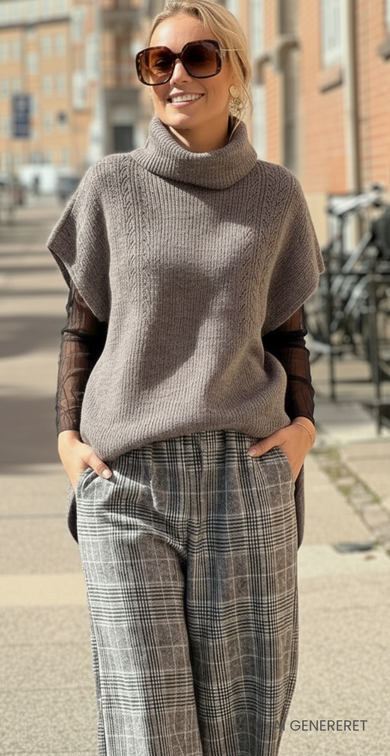 Vilko poncho med høj hals walnut melange b.young