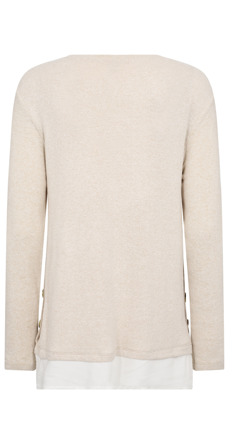 Olivia strikbluse med skjortekant beige