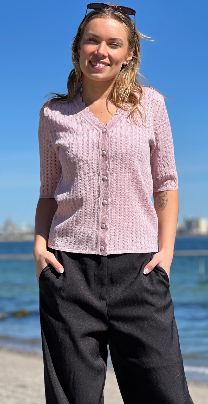 Mobbe rib cardigan med v-hals parfait pink B.young