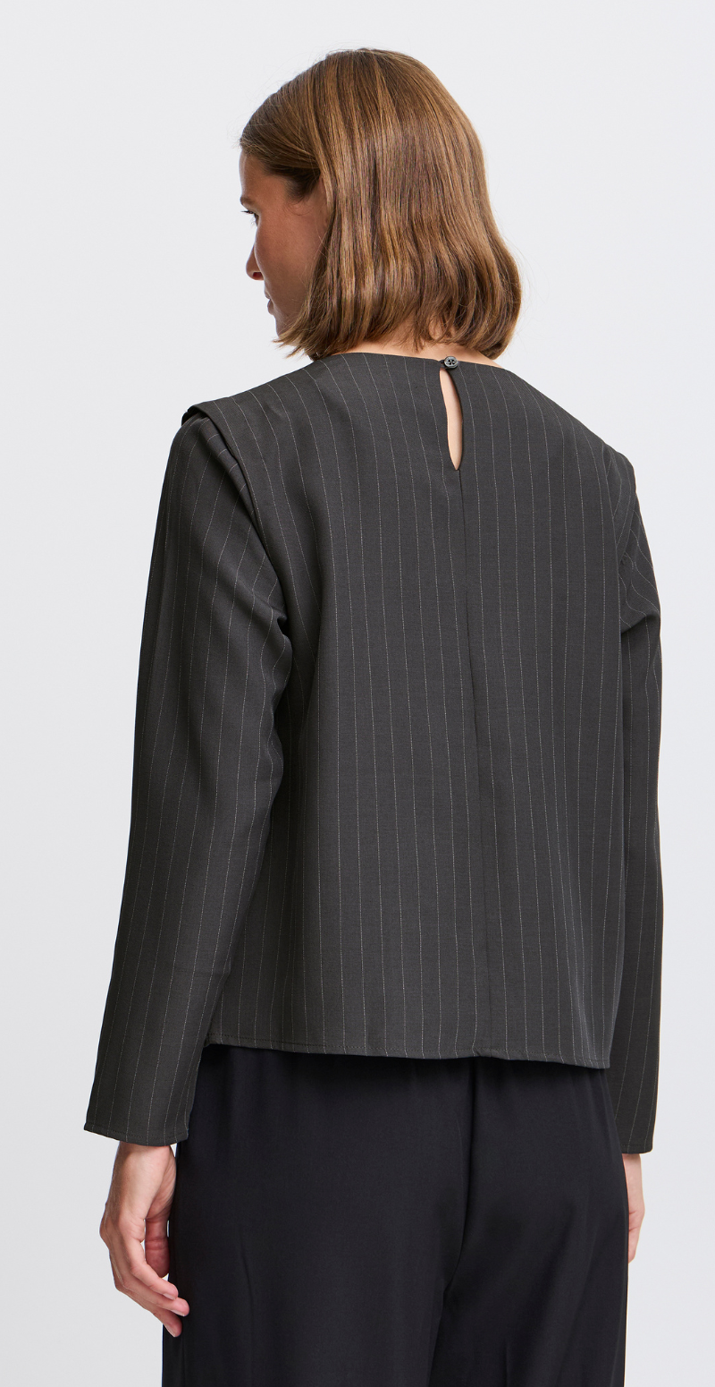 Midde bluse dark grey mel. pinstripe