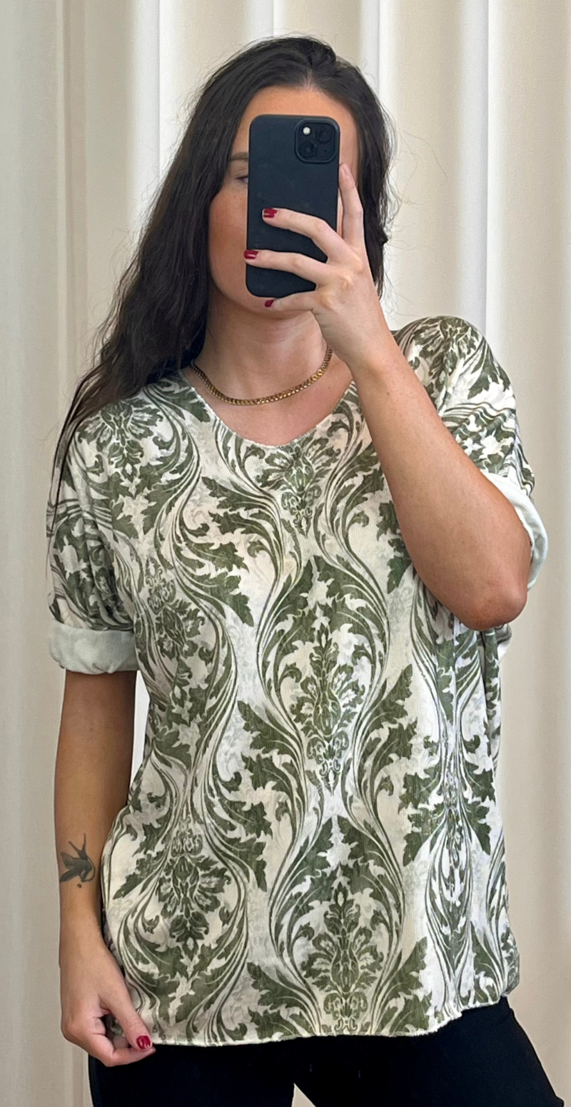 Amalie bluse med mønster khaki LikeLondon