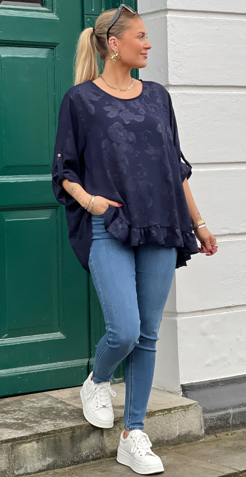 Amanda bluse med peplum og blomsterprint navy LikeLondon