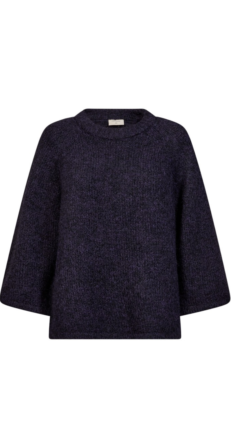 Lulu ensfarvet pullover med 3/4 ærmer nightshade melange Freequent