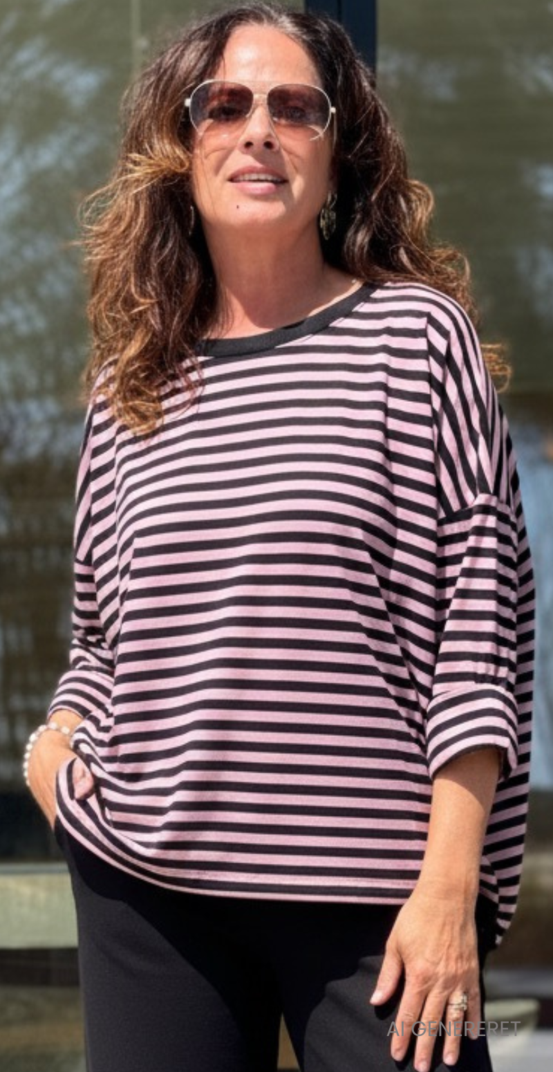 Zenia bluse med lange ærmer og striber antique pink/sort LikeLondon