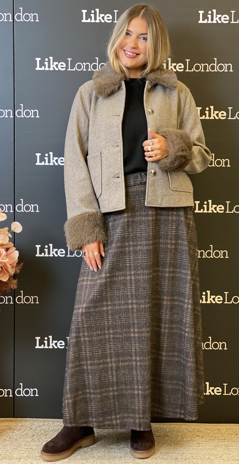 Yanna jakke med imiteret pelskant silver mink melange Freequent
