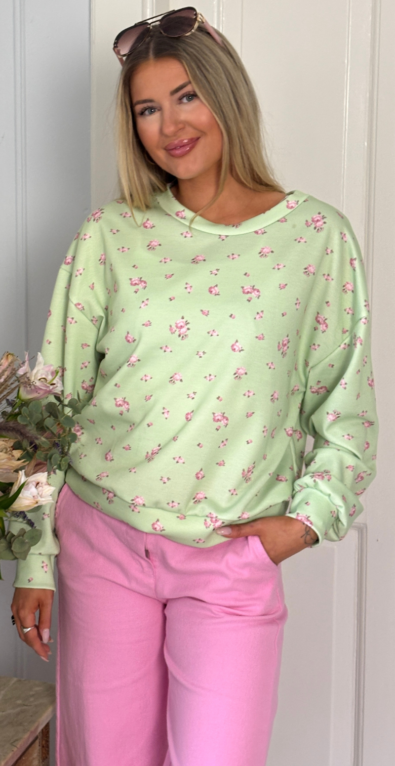 Malika sweatshirt med rund hals og blomster mint LikeLondon