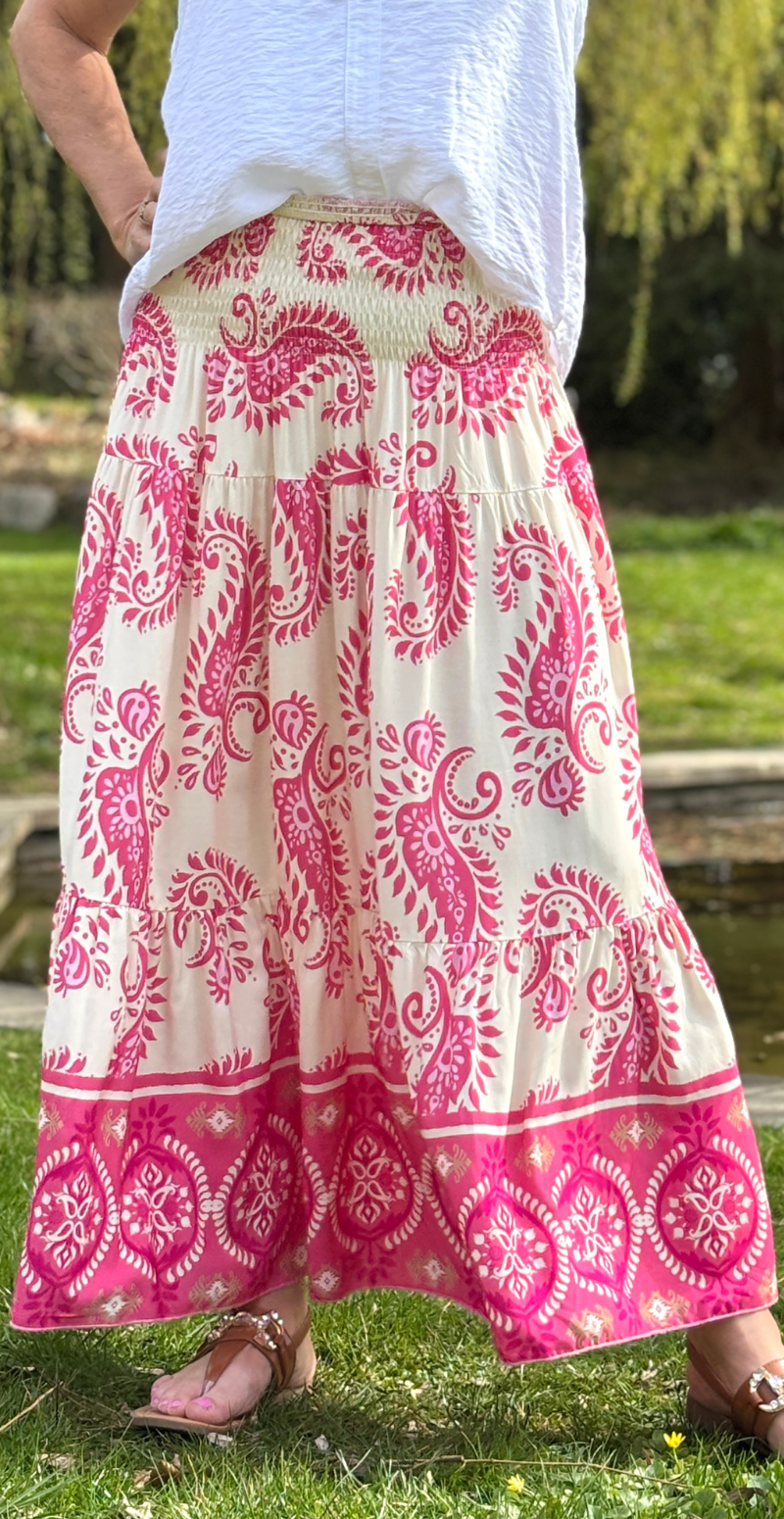 Jackie nederdel med paisley print pink LikeLondon