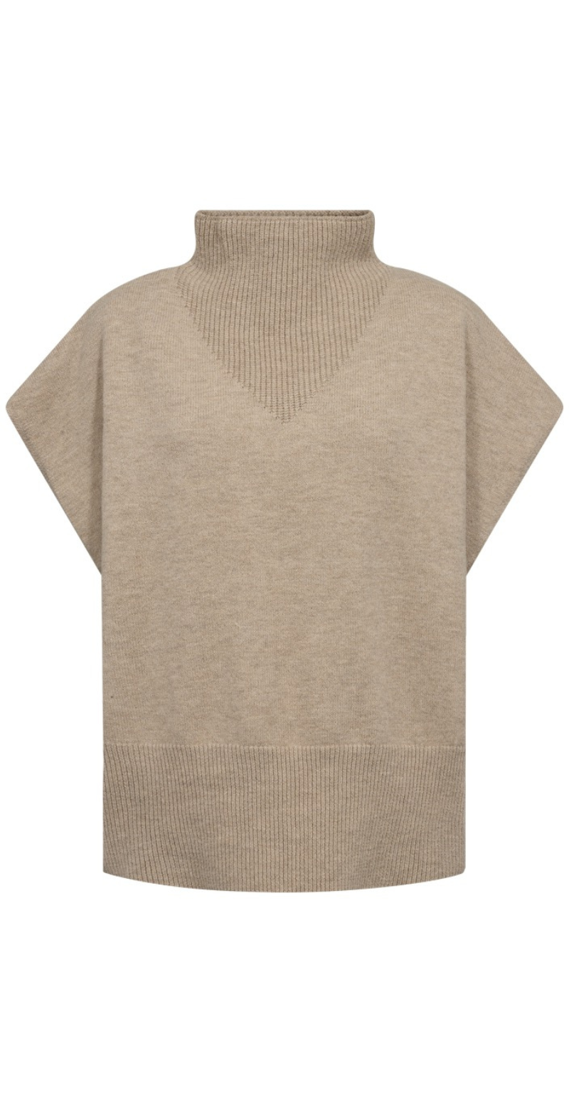 Escapsy strikket vest med høj hals Oyster Grey Melange Freequent