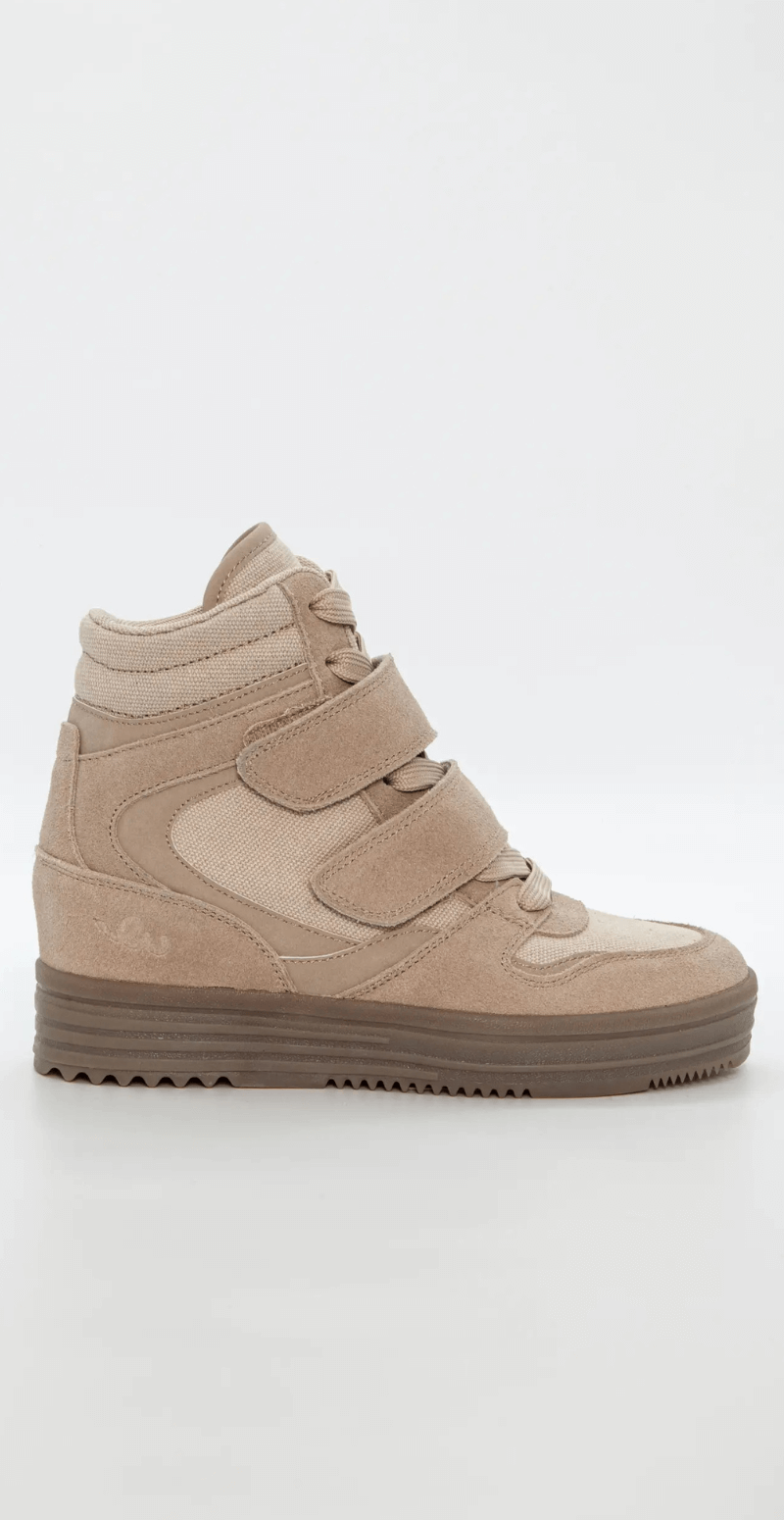 Sneaker wedges med snørebånd og velcro beige
