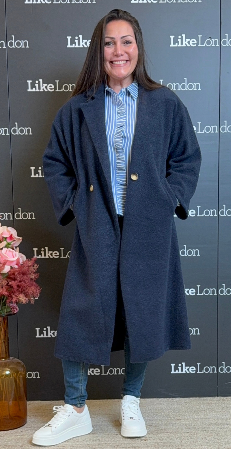 Jaqueline frakke med lommer og knapper navy LikeLondon