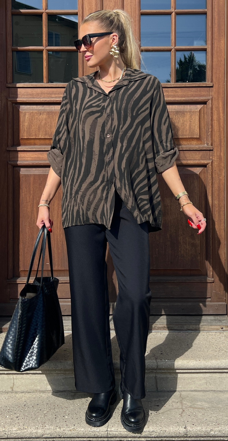 Melissa skjortebluse med zebraprint brun LikeLondon