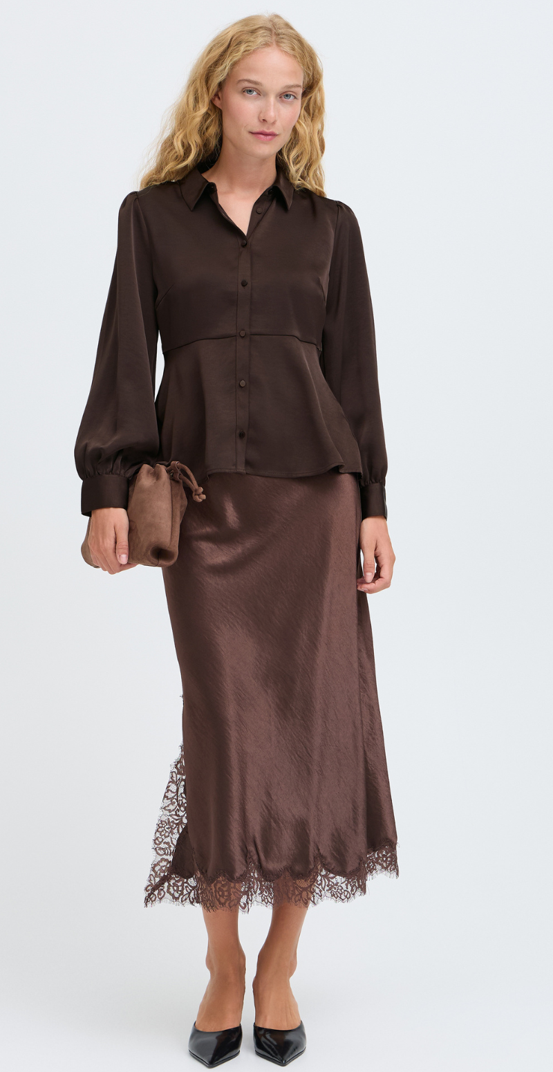 Isa langærmet satinbluse med peplum java B.young