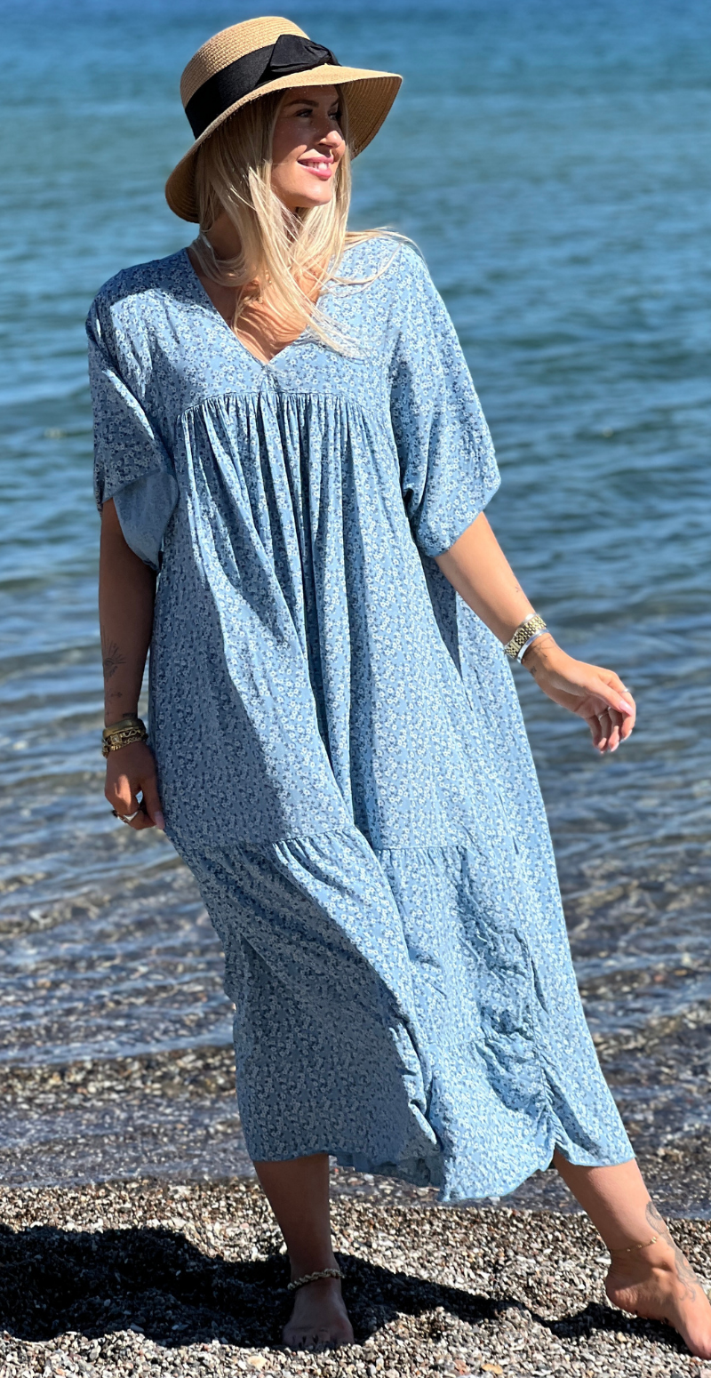 Forudbestil uge 31 Vigga blomstret maxikjole denim LikeLondon