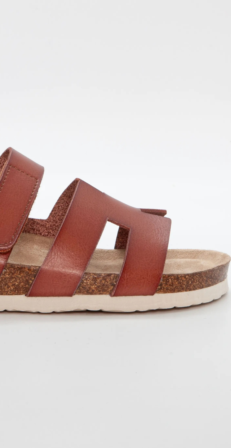 Slip-on sandal med velcro brun Duffy