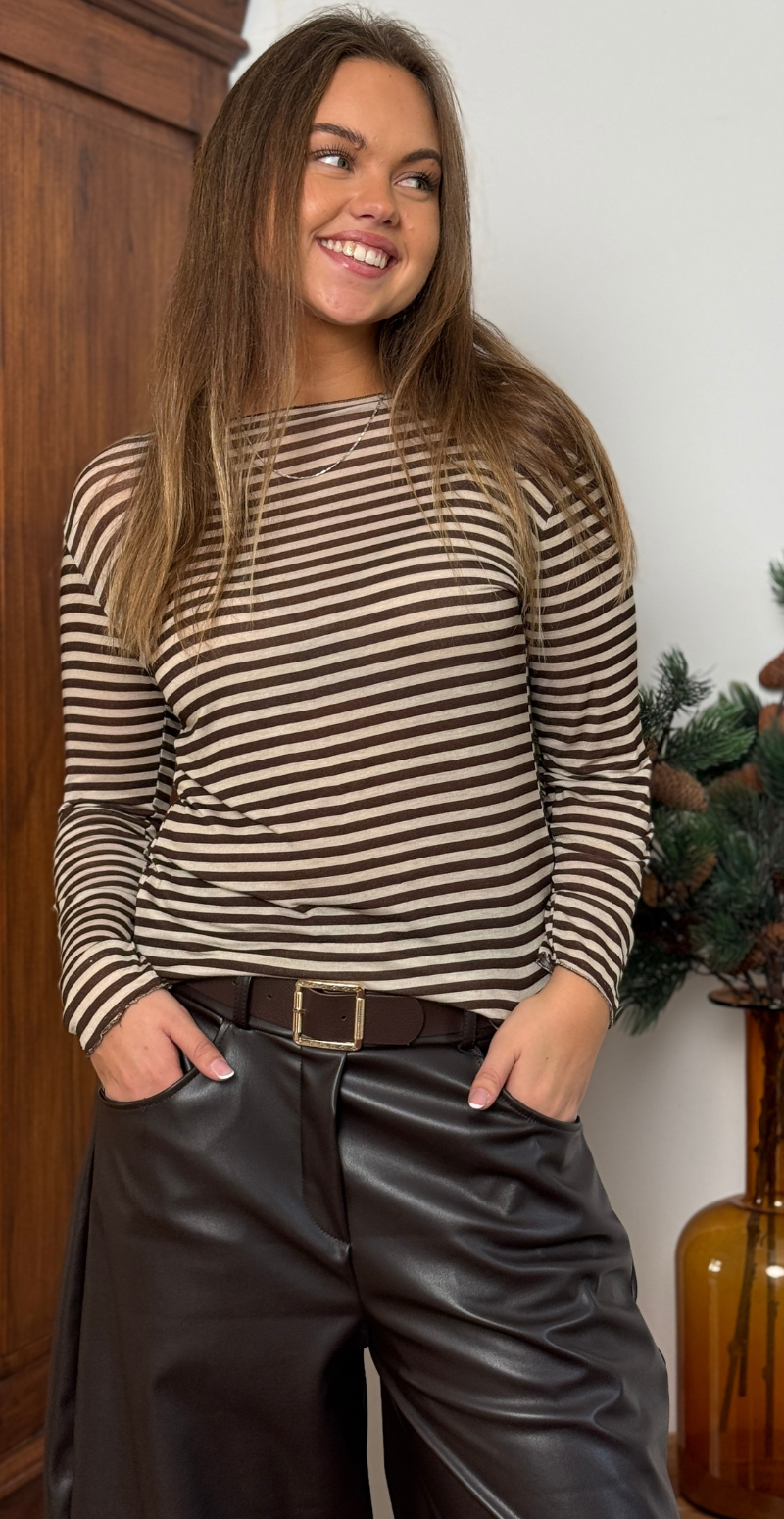 Sabrina basisbluse med striber beige/brun LikeLondon